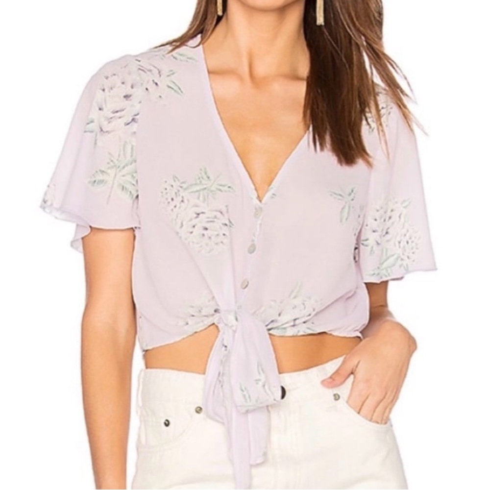Show Me Your MuMu Liv Lav Lov Floral Tie-Front Blouse - Light Purple